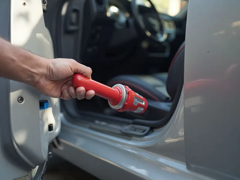 Luftkissen-Werkzeug im Türspalt bei einer schonenden Autoöffnung in Reichelsheim